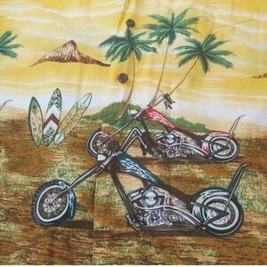 Vtg DJ Hawaii Hawaiian Shirt Men Large Beach Surfer Biker Tropical Palm Trees